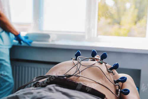 Preview: Healthcare concept. ECG electrodes on patient in hospital