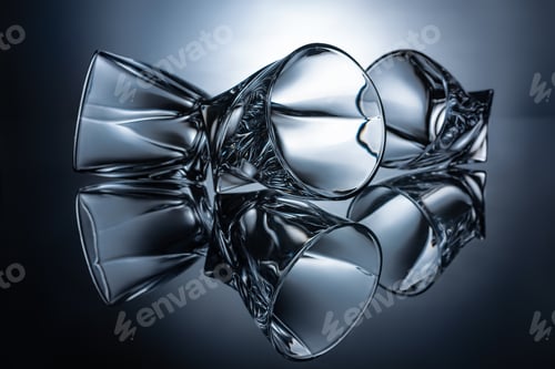 Preview: transparent cognac glasses on grey with reflections
