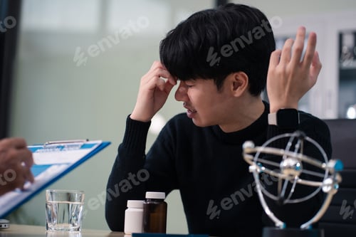 Preview: Stressed patient are treated by a psychologist or doctor in a psychiatric clinic.