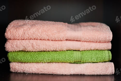 Stack of Soft Pink and Green Towels