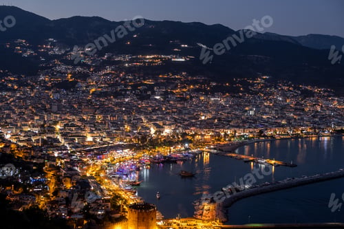 Preview: Night city. Alanya, Turkey. Beautiful lights of night city.