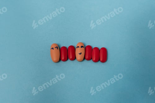 Preview: Different colored tablets on a blue background