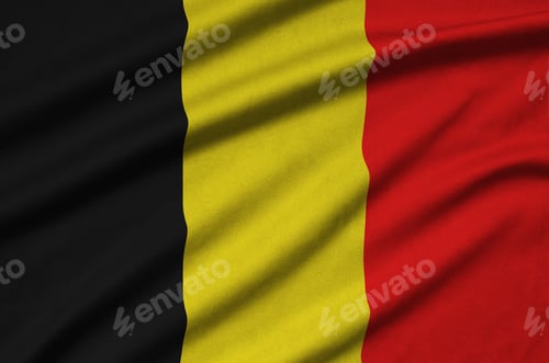 Preview: Belgium flag is depicted on a sports cloth fabric with many folds. Sport team waving banner