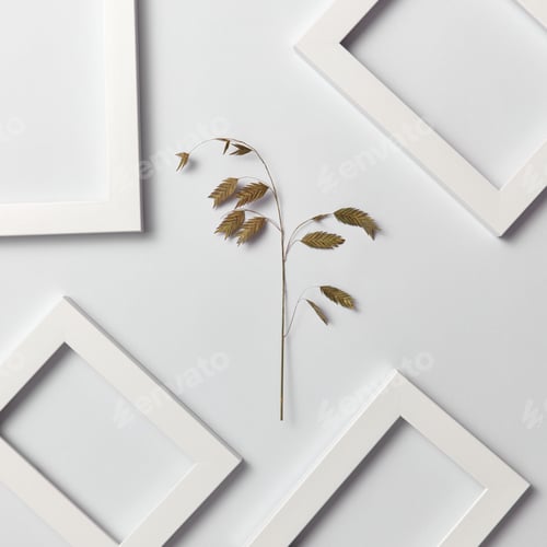Preview: Herbal decorative pattern of leaf branch and empty frames on a light background