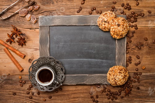 Preview: Cup of coffee and chalk board menu