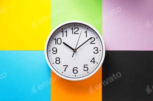 Preview: wall clock at abstract colorful paper