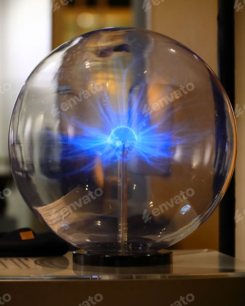 Preview: Vertical shot of a magic blue plasma ball with its rays