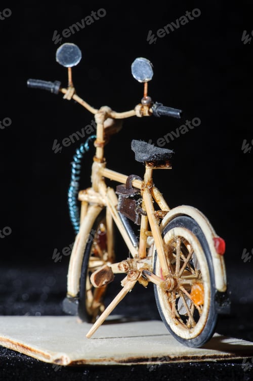 Preview: Miniature handicraft detail shot of wooden bicycle