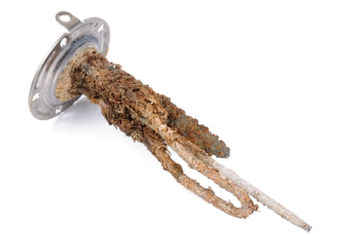 Preview: heating element of water heater with scum and sediment isolated on white background