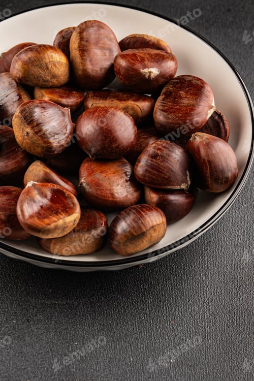 Preview: Edible chestnuts delicious treat tasty snack fresh gourmet food background on table