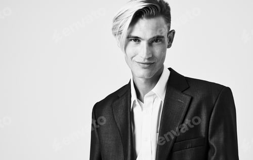 Preview: handsome man in suit fashion hairstyle posing Studio