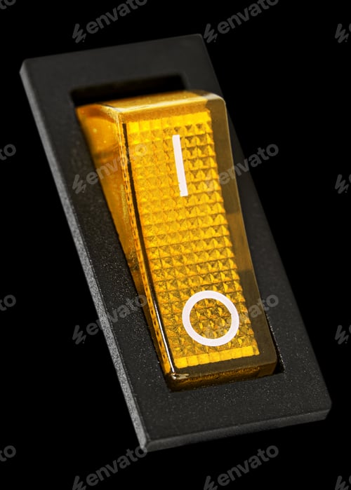 Preview: Yellow power switch at OF position, isolated on black background