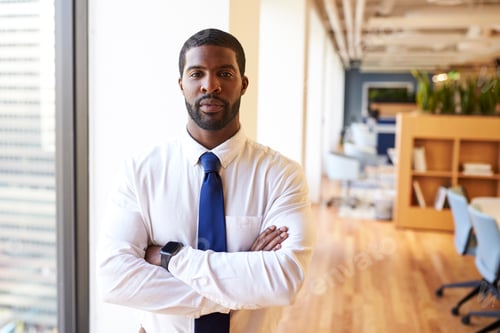 Preview: Portrait Of Businessman Wearing Smart Watch In Modern Office Standing By Window