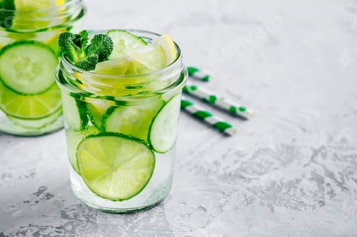 Preview: Refreshing Cucumber Lemon Drink with Mint in Jars