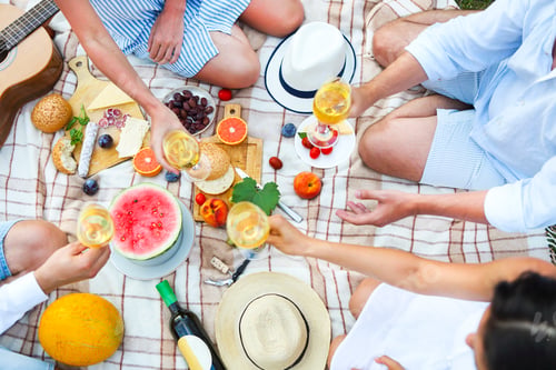 Preview: Summer picnic with white wine top view