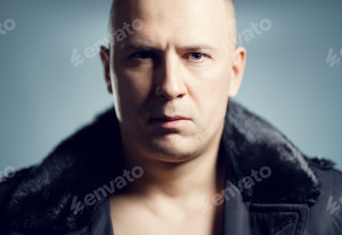 Preview: Man Portrait Studio Man In Fur Clothes Portrait Studio