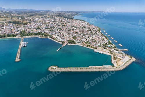 Preview: Gerzre is a charming town in the Black Sea. Aerial Gerze landscape shot. Gerze, Sinop