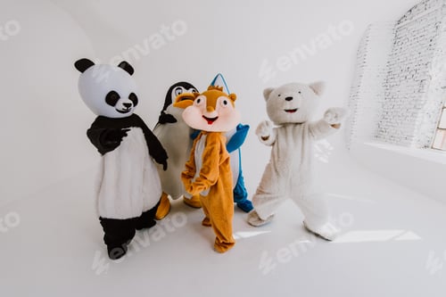 Preview: Group of animals mascots doing party