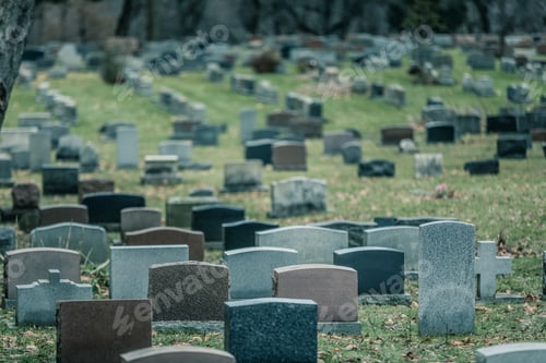 Preview: Back of Gravestones in a Old Cemetery in Autumn