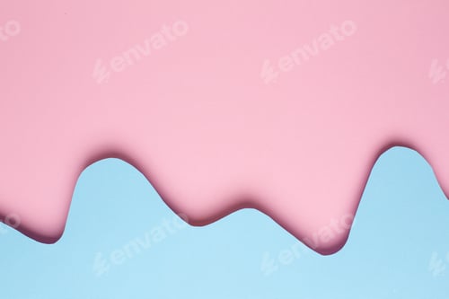 Preview: Different layers of abstract paper pink and blue waves on pastel background with copyspace