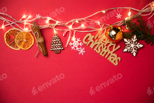 Preview: Merry Christmas Decorations on a Red Background