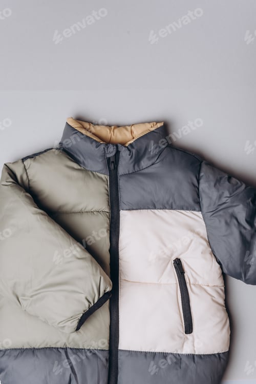 Preview: Stylish Padded Winter Coat in Gray and White