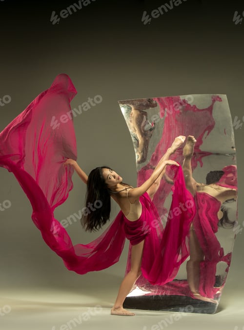 Preview: Young and stylish modern ballet dancer on brown background