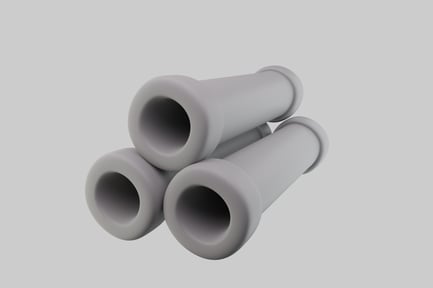 Preview: Three cylindrical objects with hollow interiors and circular openings