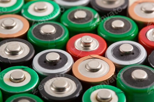 Preview: Many Colorful Batteries In A Rows