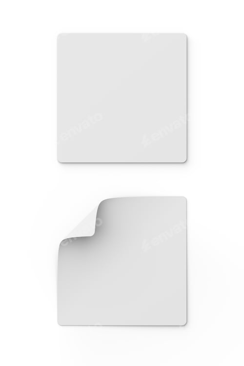 Preview: Blank white sticker label isolated on white. 3D rendering.