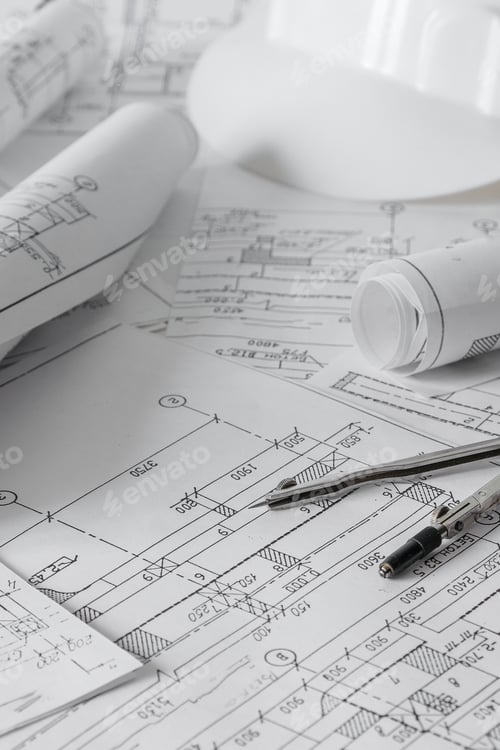 Preview: architect design working drawing sketch plans blueprints and making architectural construction model