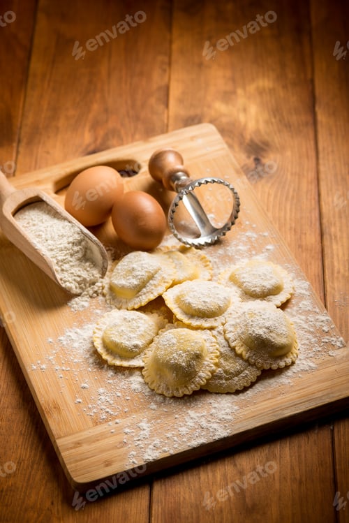 Preview: Homemade italian ravioli with flour and eggs