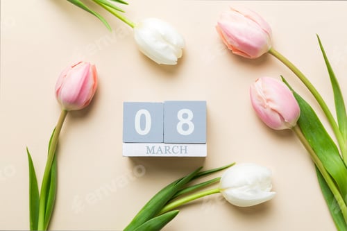 Preview: 8 March, International Women's Day. greeting card design