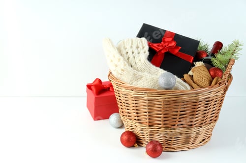 Preview: Concept of gift with Christmas basket on white background