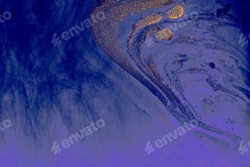 Preview: Closeup shot of an abstract blue painting done with the water marble technique
