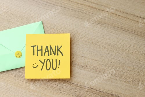 Preview: Handwritten Thank You On Sticky Note With Smiley envelope