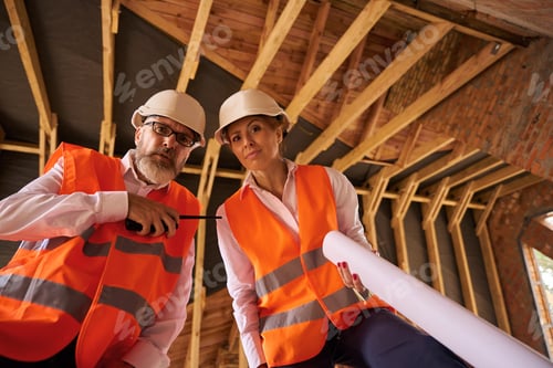 Preview: Contractor and building inspector posing for camera during home inspection