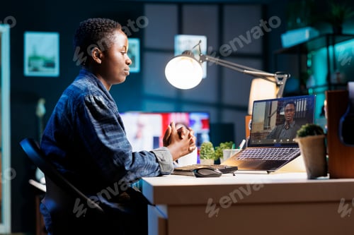 Preview: Man and woman having online virtual call