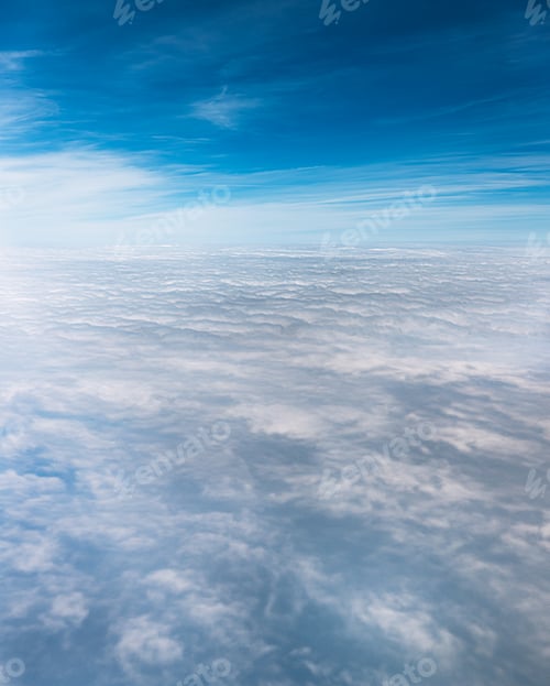 Preview: Beautiful View Of Sunny Sky Above White Fluffy Clouds From Height Flight Of Plane.