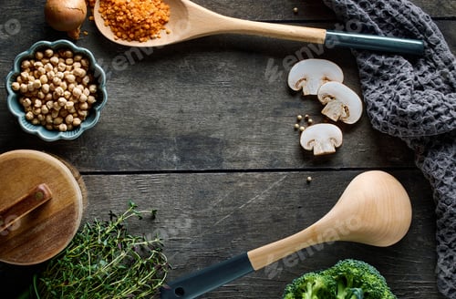 Preview: cooking tools on wooden table