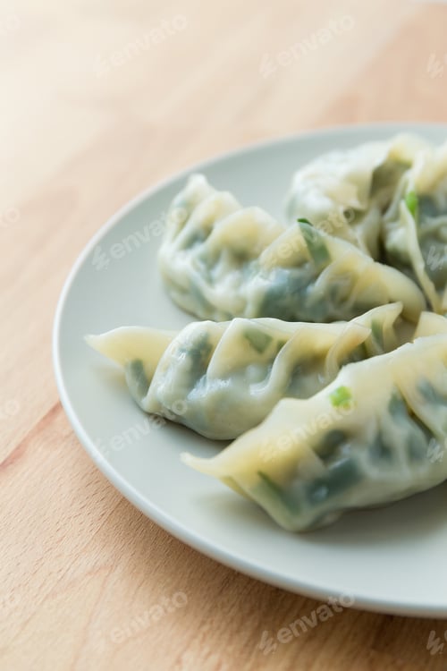 Preview: Chinese meat dumpling on the white plate