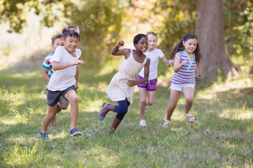 Preview: Playful children running at campsite