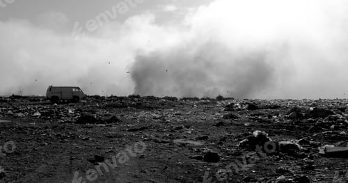 Preview: Landfill with burning trash piles