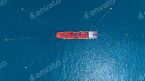 Preview: Aerial view oil tanker ship vessel loading and unloading in oil terminal station refinery.