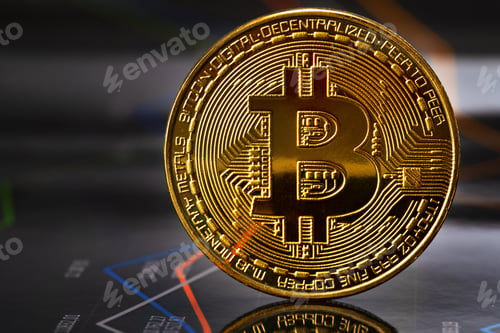 Preview: Closeup Of Gold Bitcoin Over Value Graph