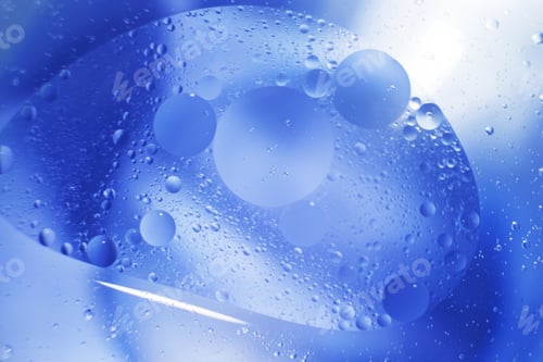 Preview: Oil bubbles close up. circles of water macro. abstract light blue background