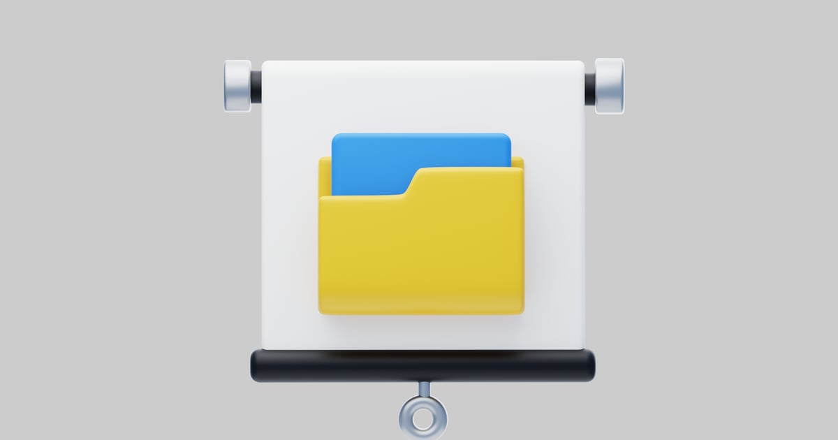 Projector screen with file folder 3D, Incl. business & document - Envato