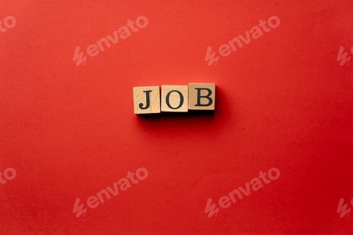 Preview: a yellow warm background without shadows wooden cubes with black letters laid out word job