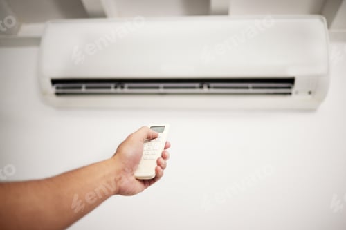 Preview: Air conditioner, hand and electrical machine check with person in a home with ac repair. Maintenanc