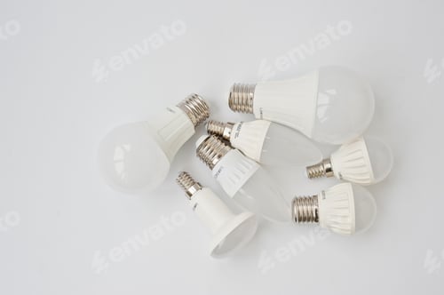 Preview: Set of row LED bulbs isolated on white background.